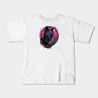 Neon Cat Cyberpunk Design Kids T-Shirt